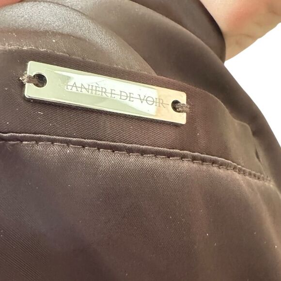 Maniere De Voir Tacked Satin Flared Trouser High Waist Pants, Brown 0 - Picture 7 of 9